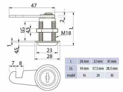 GTV: Замок для ящиков - Цилиндр 20мм -103 ZZ-20-103-01