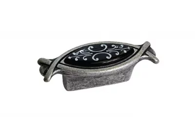 Ручка-кнопка 32мм, отделка серебро античное + вставка