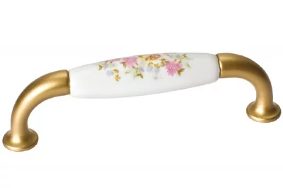 Ручка-скоба 96мм, отделка золото матовое + керамика