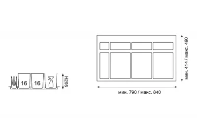 Система хранения в базу 900 (2 ведра + 2 контейнера), отделка орион серый