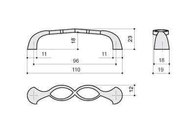 Ручка-скоба 96мм, отделка бронза античная французская