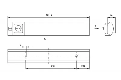 Светильник люминесцентный с 1-й розеткой 18W/220-240V, 2700K, отделка под алюминий