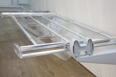 Рамка выдвижная под лотки для обуви, 570-1000мм, отделка алюминий полированный + транспарент