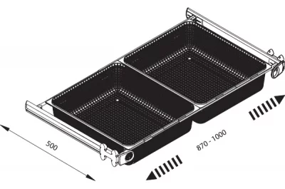 Рамка выдвижная с двумя корзинами, 870-1000мм, отделка алюминий полированный + транспарент + серая