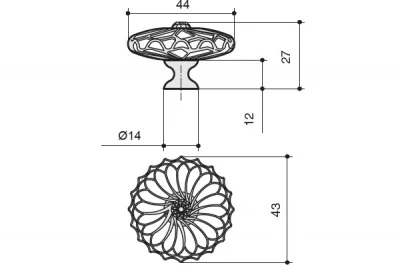 Ручка-кнопка, отделка золото + горный хрусталь