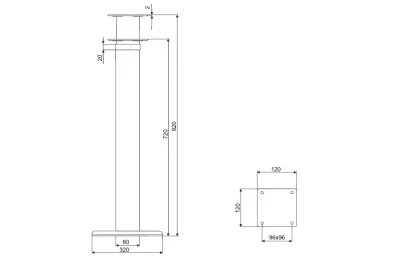 814 Нога d.80, Н720-920 телескопическая с подпятником, хром глянец