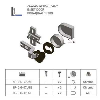 GTV: Петля GTV для стекла + ответная Планка с евро шурупом и заглушка круглая хром ZP-CIG-07OZE