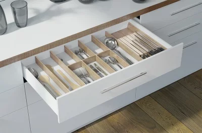 Scandi Ёмкость в базу 900, для столовых приборов, отделка под дуб/белая