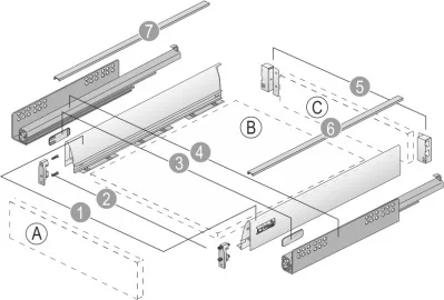 Hettich: 9137896: Комплект ящика InnoTech полного выдвижения, NL470, H70, серый