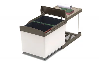 Ведро для мусора (2х16л) выдвижное, пластик серый