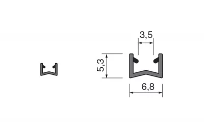 V0445C53U Уплотнитель пластиковый для стекла 4мм, L=4000мм, отделка транспарент V0445C53U Уплотнитель пластиковый для стекла 4мм, L=4000мм, отделка транспарент