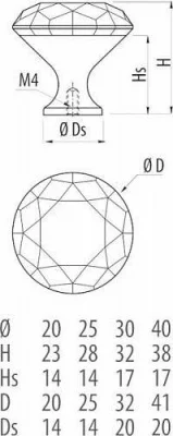 Ручка-кнопка CRYSTAL PALACE B 40мм, хром/черное стекло GTV GZ-CRPB40-A1