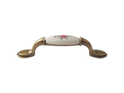 Ручка-скоба 96мм FIRMAX, металл+керамика Красная роза, бронза