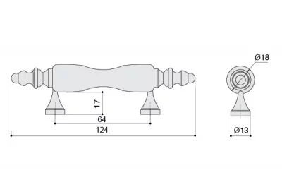 Ручка-скоба 64мм, отделка бронза античная + керамика "коричневый цветок"