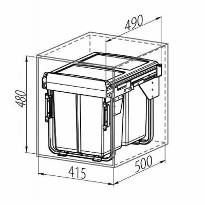 GTV: Сегрегатор для модуля 450мм (2x20L)антрацит, с креплением фасада с доводчиком (в412мм, ш395мм, г490м: PB-45-MF2X20-60A