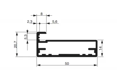 Профиль рамочный прямоугольный 50х21, L=5000, отделка сталь нержавеющая полированная