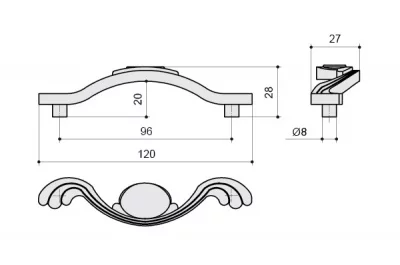 Ручка-скоба 96мм, отделка бронза античная французская