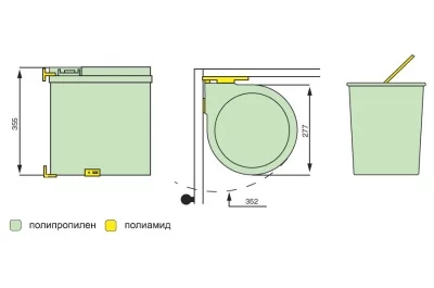 Ведро для мусора (13л), пластик серый металлик