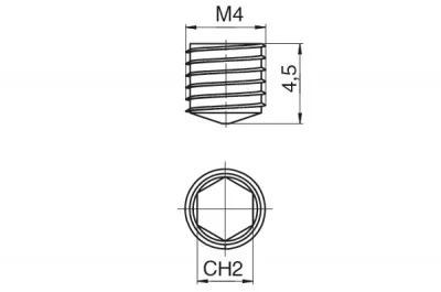 Винт для стяжки конической GN150.5, М4х4,5 под ключ CH.2, отделка черный