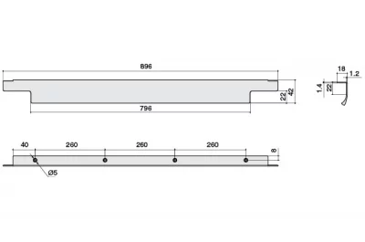 Ручка накладная 896мм (260/260/260), отделка сталь шлифованная