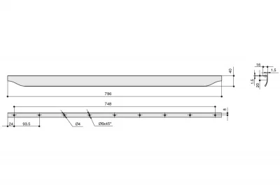 Ручка-скоба L.796мм, отделка сталь шлифованная