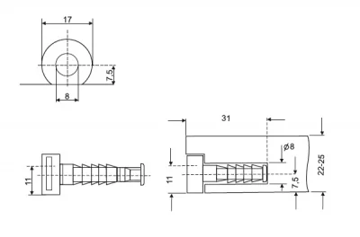 Полкодержатель врезной d.17мм, для ДСП 22-25мм, цвет чёрный