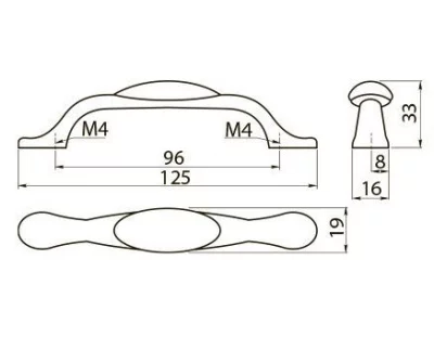 Мебельная фарфоровая ручка C=96мм, старое золото/синяя роза GTV UP-WP0728-PA-04