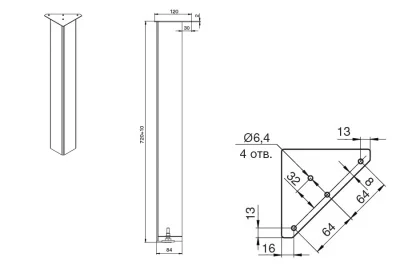 Нога для стола Эрмитаж, h.720, отделка черный бархат (матовый)+зеркало