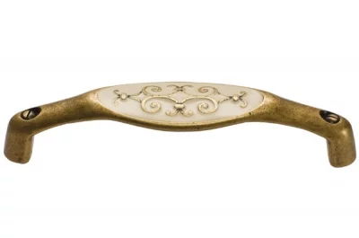 Ручка-скоба 128мм, отделка бронза &quot;Флоренция&quot; + бежевая эмаль