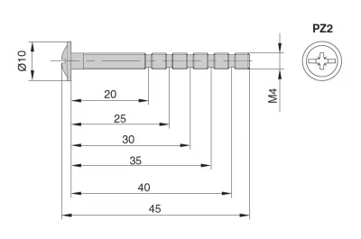 Винт универсальный М4х45мм, отделка белый цинк