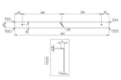 Профиль R2,5 торцевой для столешницы Н.38,8, алюминий