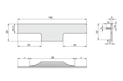 Ручка врезная 146мм, отделка сталь шлифованная