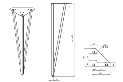 Нога для стола Риза, h.720, отделка золото (перламутр)