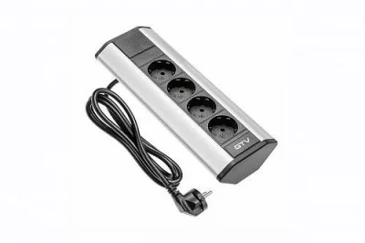 GTV: Розетка угловая GTV, 4x расширения рабочего стола розетка schuko, Алюминиум AE-PBKT4S-80