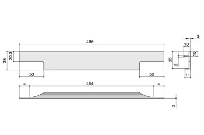 Ручка врезная 495мм, отделка алюминий анодированный