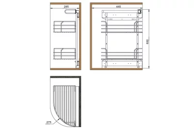 Сетка в терминальную базу, выдвижная с доводчиком, отделка бронза, левая