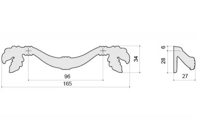 Ручка-скоба 96мм, отделка молочная с золотой патиной