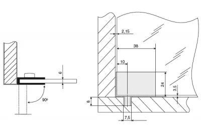 Петля 90" для стекла, отделка хром матовый, левая