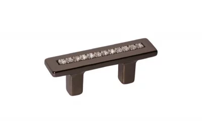 Ручка-скоба 32мм, отделка никель глянец воронёный + горный хрусталь