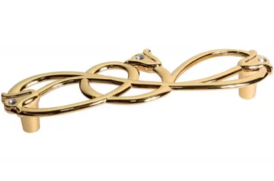 Ручка-скоба 128мм, отделка золото глянец + горный хрусталь