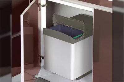 Ведро для мусора (2х16л) выдвижное, пластик серый