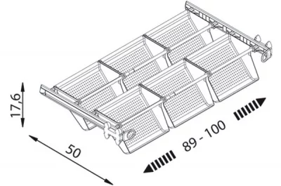 Рамка выдвижная под лотки для обуви, 570-1000мм, отделка алюминий полированный + транспарент