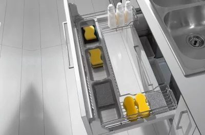 Сетка в базу 1200 П-образная под мойку выдвижная с доводчиком, отделка хром