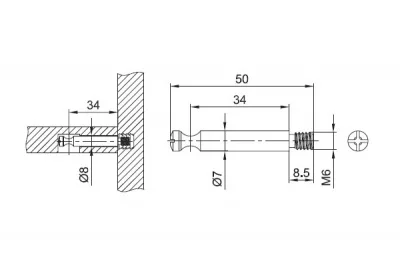 Шток с резьбой М6 для стяжки конической d.15mm (за 100 штук), отделка цинк