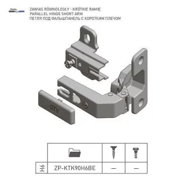 GTV: Петля GTV 90° короткое плечо + Планка Н=6 без евро шурупа ZP-KTK90H6BE