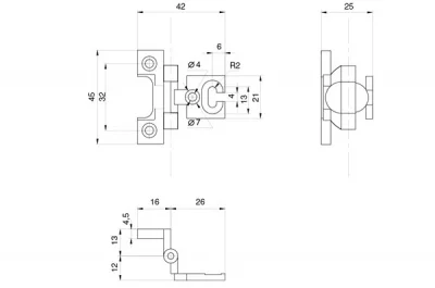 Петля декоративная врезная, отделка бронза античная