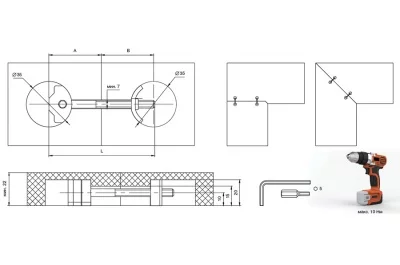 Стяжка столешницы UT-114x35мм, отделка цинк