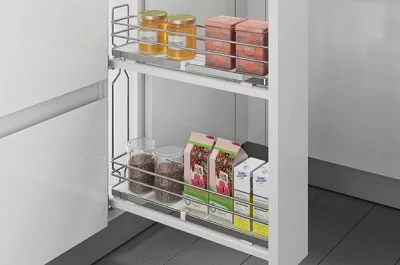 Сетка в базу 200 выдвижная с доводчиком, отделка хром + белый