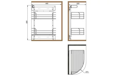 Сетка в терминальную базу, выдвижная с доводчиком, отделка бронза, правая