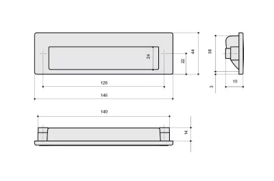Ручка врезная 128мм, отделка белый глянец + хром глянец